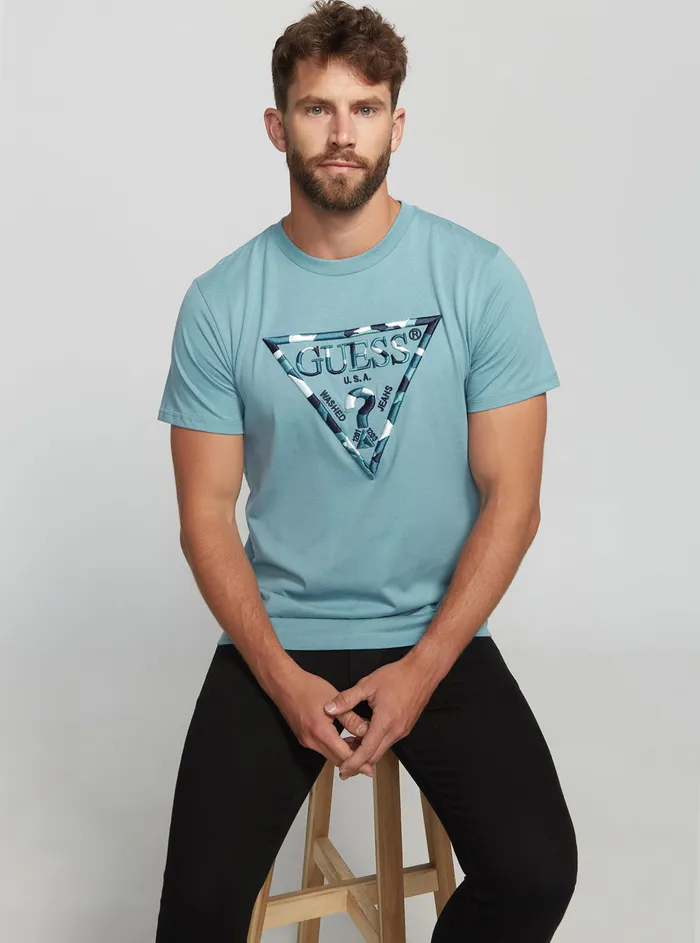 Men Tees and Tanks GUESS Eco Blue Gad Logo Tshirt