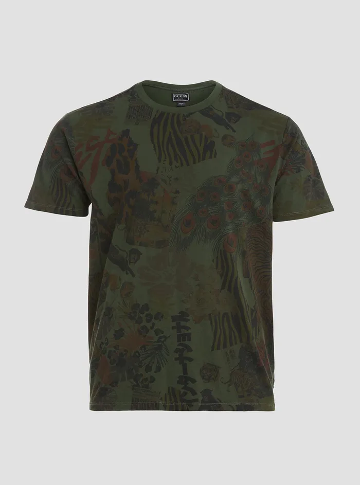 Men Tees and Tanks GUESS Eco Green Multi New Retro Tiger Tshirt Men Tees and Tanks GUESS Eco Green Multi New Retro Tiger Tshirt