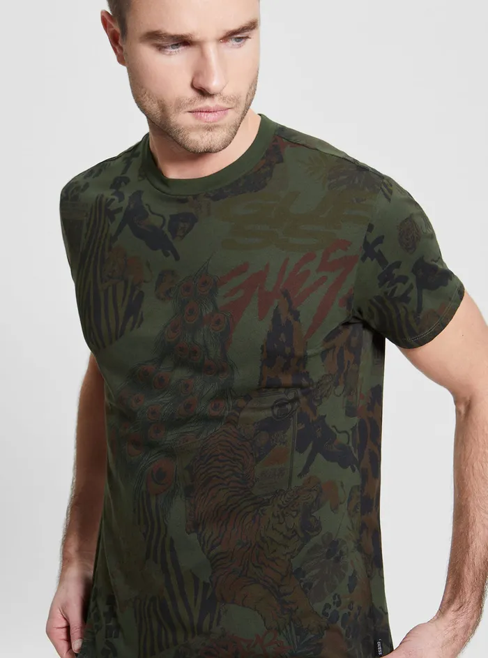 Men Tees and Tanks GUESS Eco Green Multi New Retro Tiger Tshirt Men Tees and Tanks GUESS Eco Green Multi New Retro Tiger Tshirt
