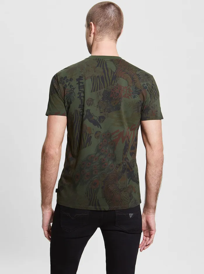 Men Tees and Tanks GUESS Eco Green Multi New Retro Tiger Tshirt Men Tees and Tanks GUESS Eco Green Multi New Retro Tiger Tshirt
