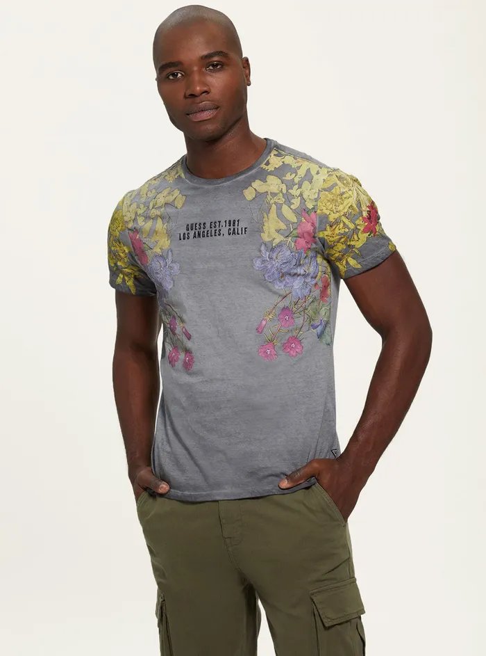 Men Tees and Tanks GUESS Eco Jet Black Multi Floral Tshirt