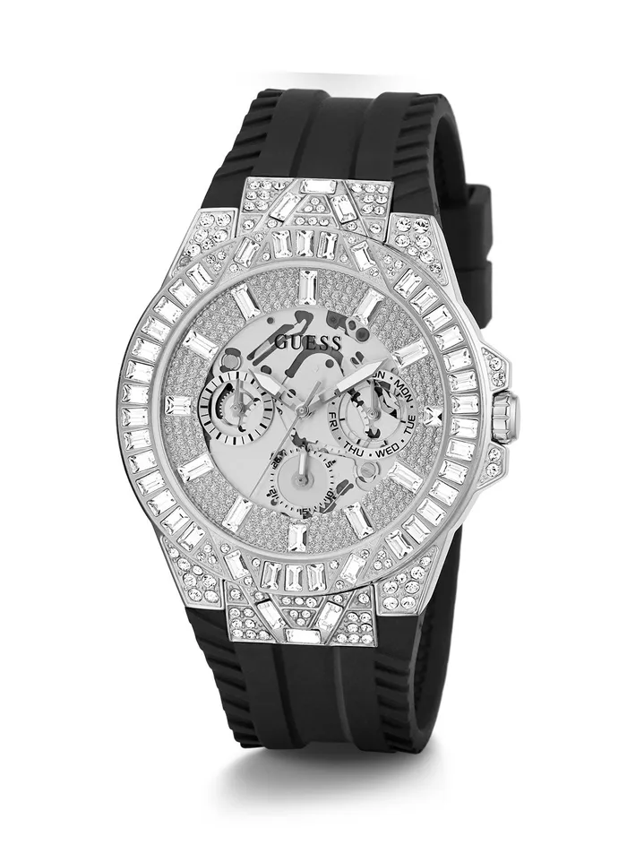 Men Watches GUESS Black Dynasty Crystal Silicone Watch Men Watches GUESS Black Dynasty Crystal Silicone Watch