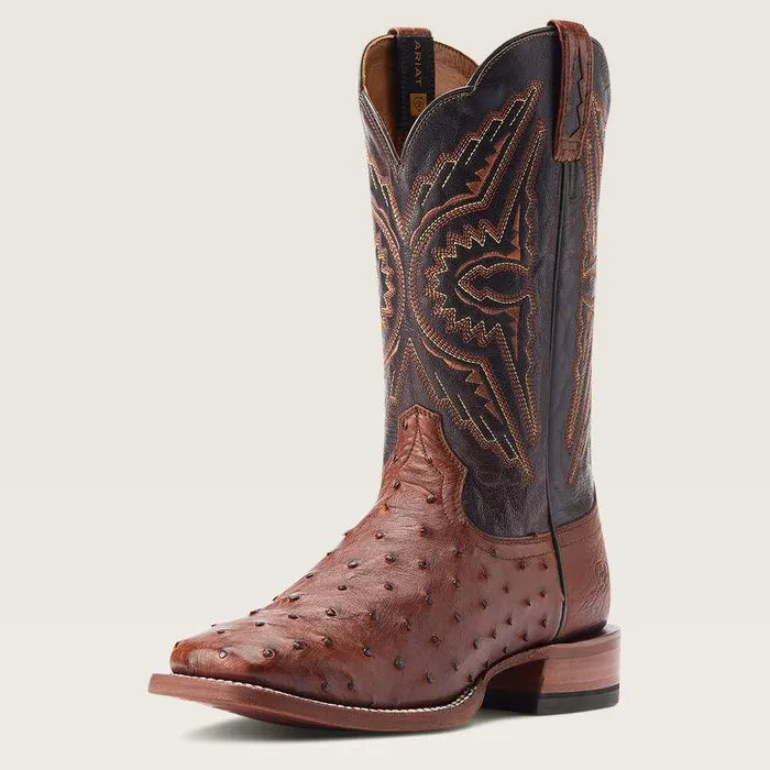 Men Western Boots Ariat Broncy Western Boot Cinnamon Full Quill Ostrich
