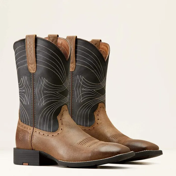 Men Western Boots Ariat Sport Wide Square Toe Cowboy Boot Barley Brownmatte Black
