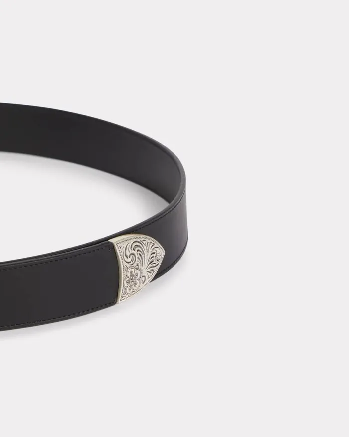 MenWomen 039KENZO Buckle039 Western Leather Belt Black Kenzo Belts