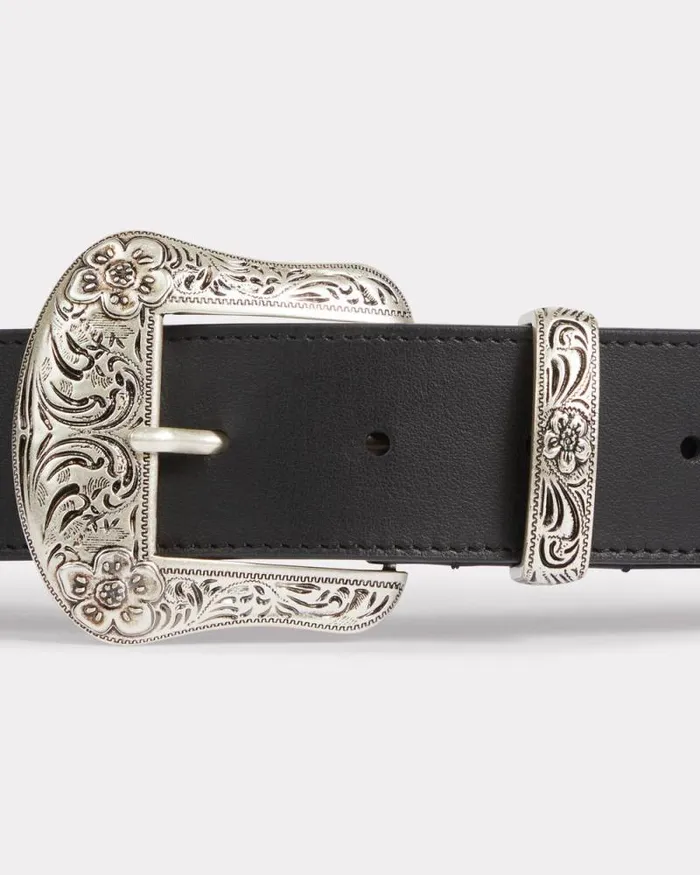 MenWomen 039KENZO Buckle039 Western Leather Belt Black Kenzo Belts