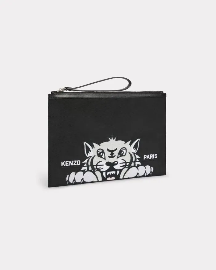 MenWomen 039KENZO Varsity039 Large Clutch Black Kenzo Small Leathergoods