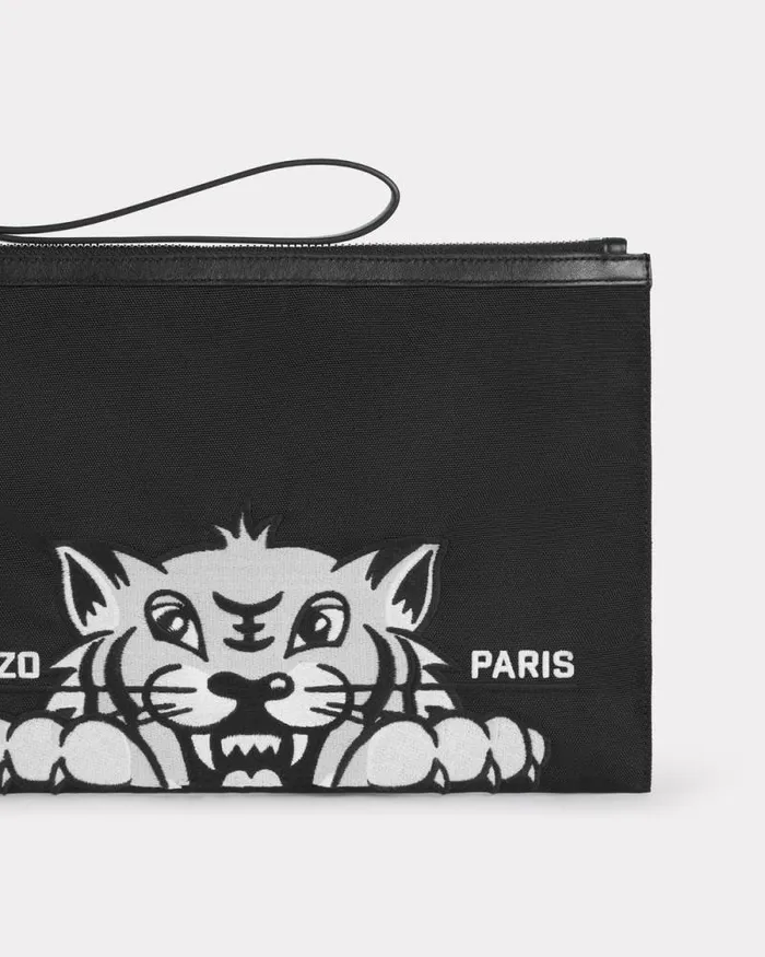 MenWomen 039KENZO Varsity039 Large Clutch Black Kenzo Small Leathergoods