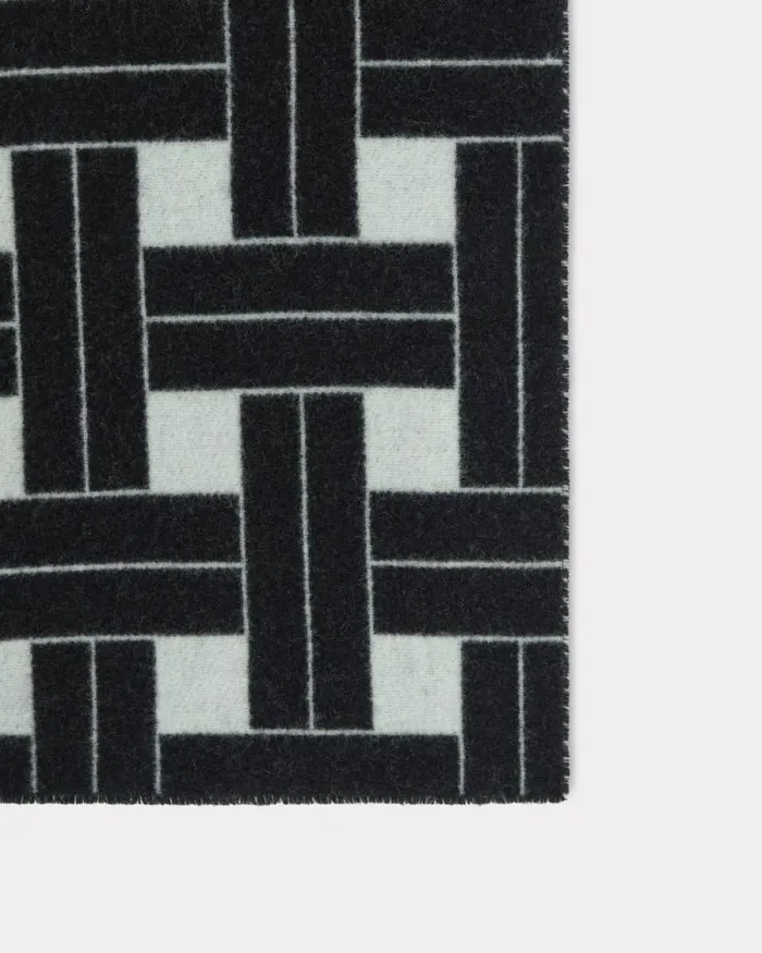 MenWomen 039KENZO Weave039 Oversize Reversible Wool Scarf Off White Kenzo Scarves