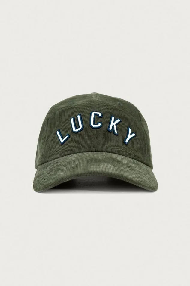 MenWomen Lucky Brand Hats Lucky Corduroy Baseball Hat Olive Branch