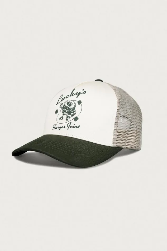 MenWomen Lucky Brand Hats Luckys Burger Joint Trucker Light Green