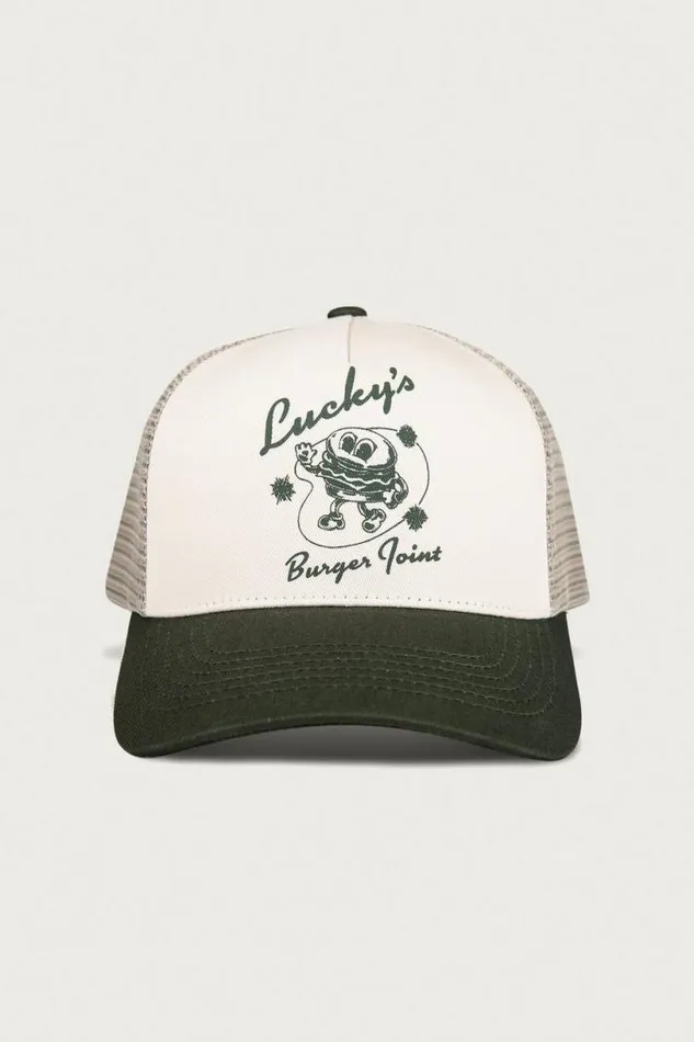 MenWomen Lucky Brand Hats Luckys Burger Joint Trucker Light Green