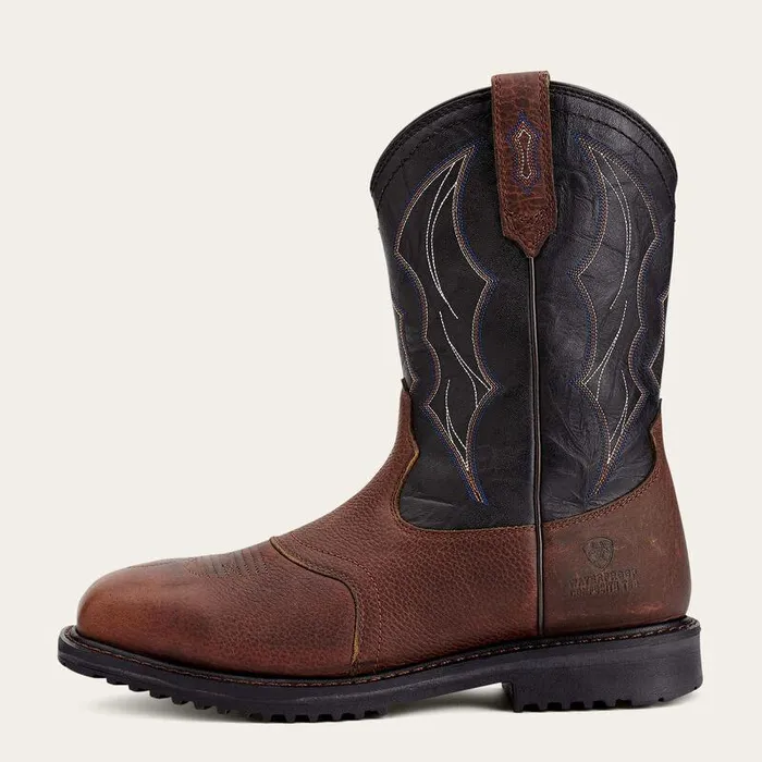 Men Work Boots Ariat RigTek Wide Square Toe Waterproof Composite Toe Work Boot Oiled Brown