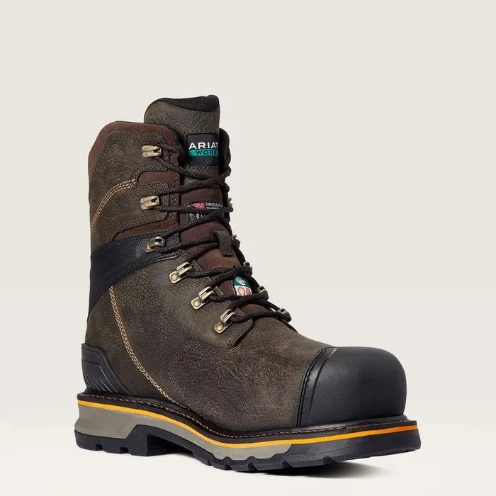 Men Work Boots Ariat Stump Jumper 8quot CSA Glacier Grip Waterproof 600g Composite Toe Work Boot Iron Coffee