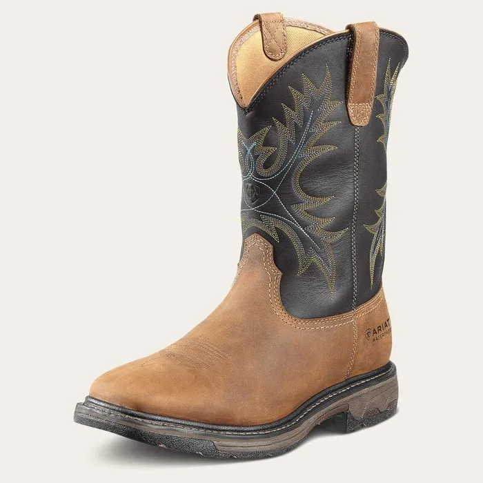Men Work Boots Ariat WorkHog Wide Square Toe Waterproof Steel Toe Work Boot Aged Bark
