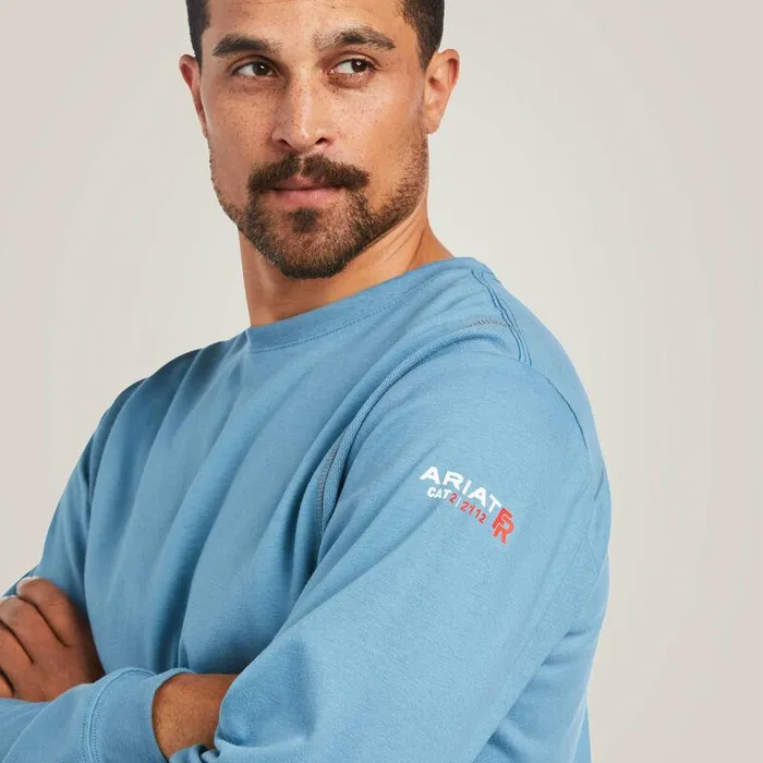 Men Workwear Ariat FR AC Crew TShirt Steel Blue