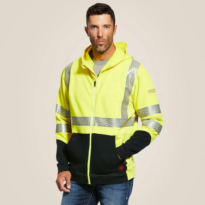 Men Workwear Ariat FR HiVis Full Zip Hoodie Hivis Yellow