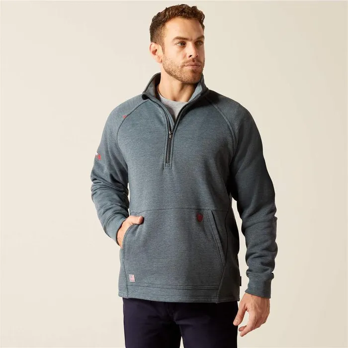Men Workwear Ariat FR Primo Fleece 20 14 Zip Sweater Charcoal Grey