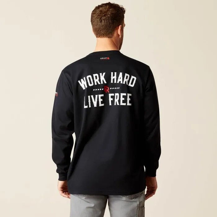 Men Workwear Ariat FR Work Hard Live Free TShirt Black