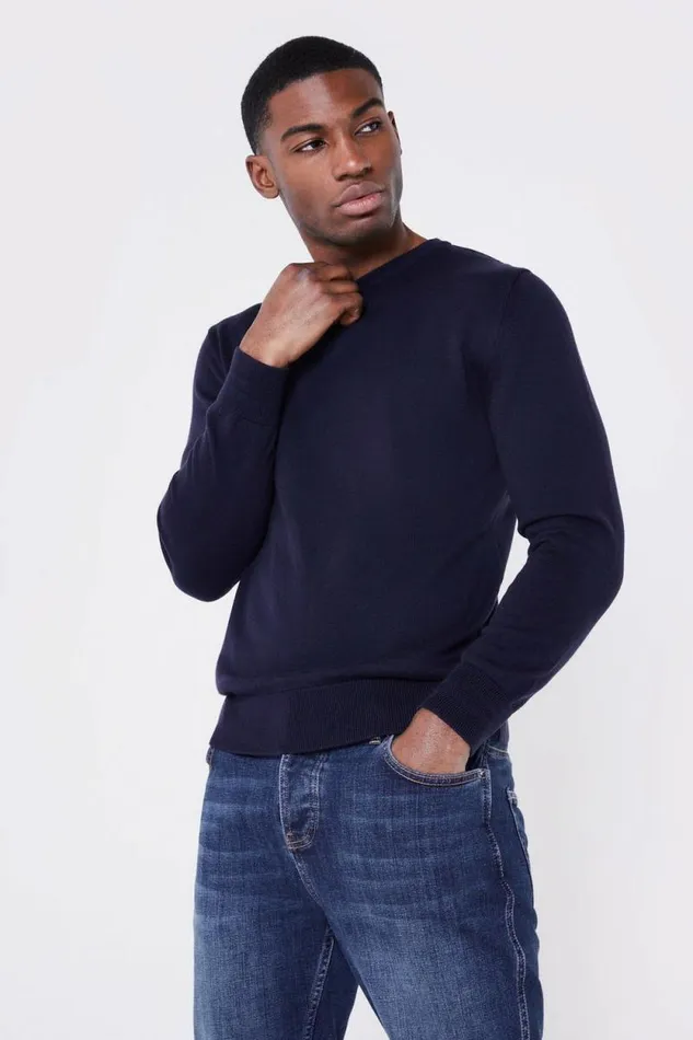 Mens Leo Knitted Jumper 8211 Navy Jameson Carter Hoodies and Sweatshirts