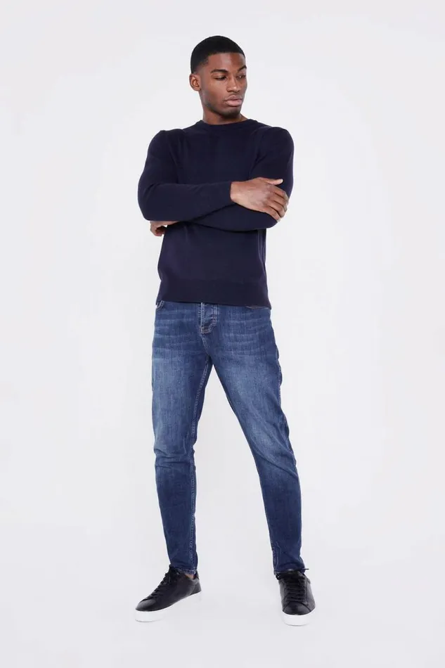 Mens Leo Knitted Jumper 8211 Navy Jameson Carter Hoodies and Sweatshirts