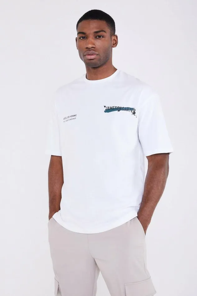 Mens Paint Spray Oversized TShirt 8211 White Jameson Carter TShirts
