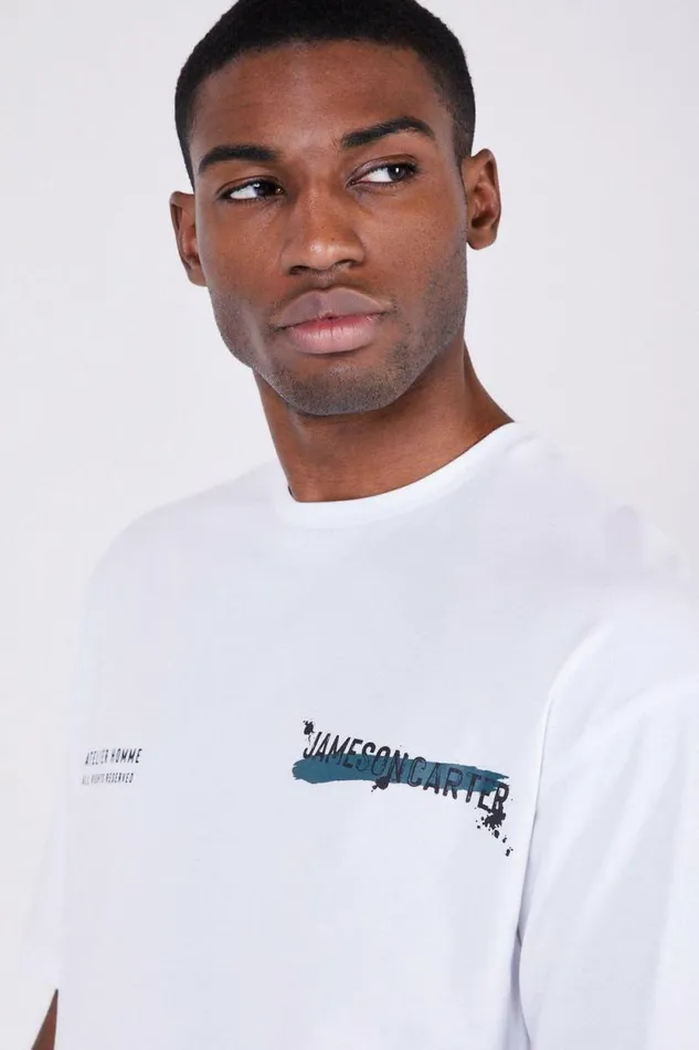 Mens Paint Spray Oversized TShirt 8211 White Jameson Carter TShirts
