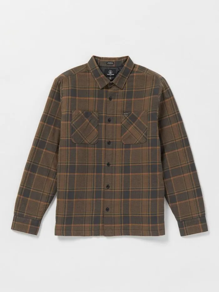 Mens Shirts and Flannels Volcom Brickstone Lined Flannel Long Sleeve Shirt 8211 Mud