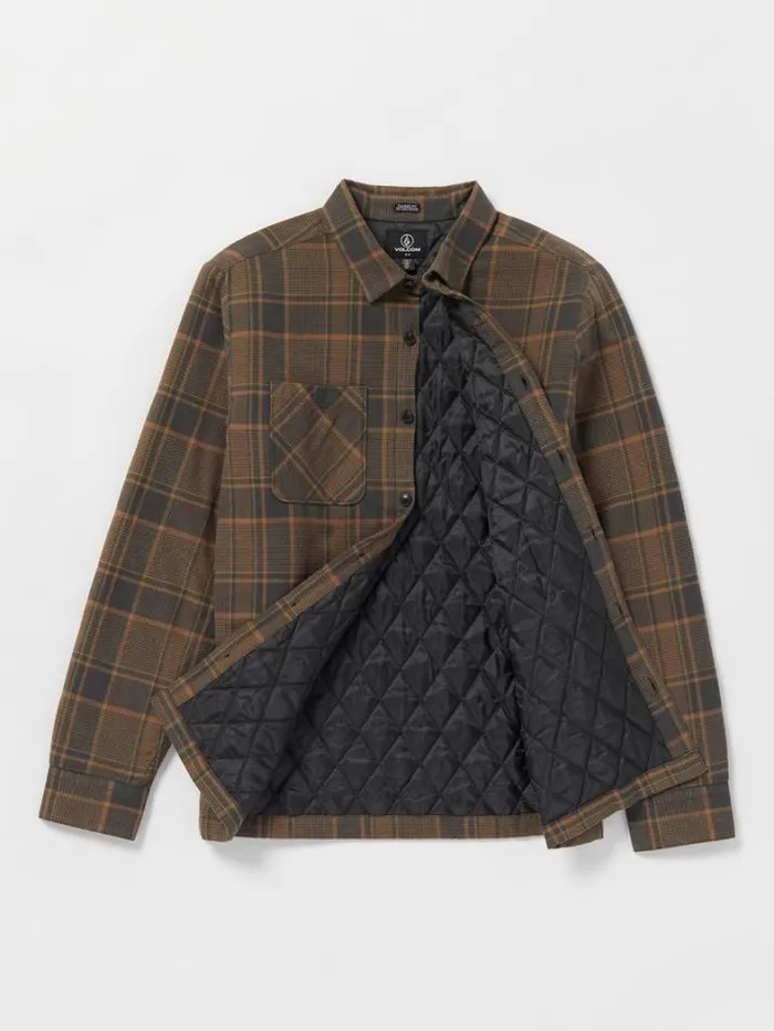 Mens Shirts and Flannels Volcom Brickstone Lined Flannel Long Sleeve Shirt 8211 Mud