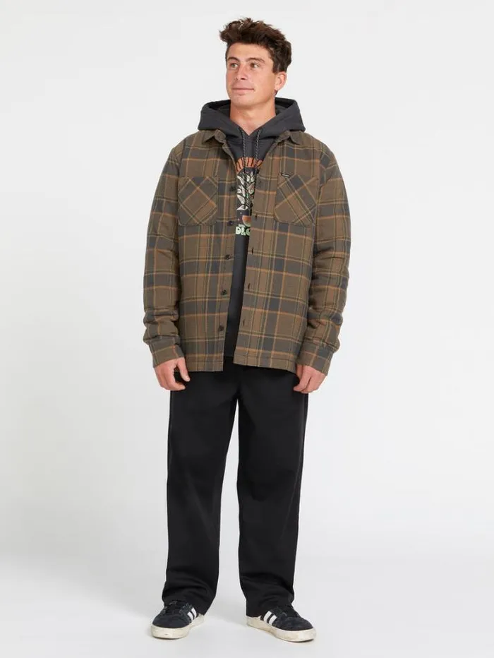 Mens Shirts and Flannels Volcom Brickstone Lined Flannel Long Sleeve Shirt 8211 Mud