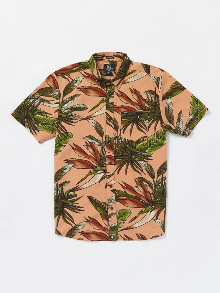 Mens Shirts and Flannels Volcom Indospray Floral Woven Short Sleeve Shirt 8211 Sanddune