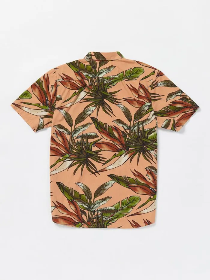 Mens Shirts and Flannels Volcom Indospray Floral Woven Short Sleeve Shirt 8211 Sanddune
