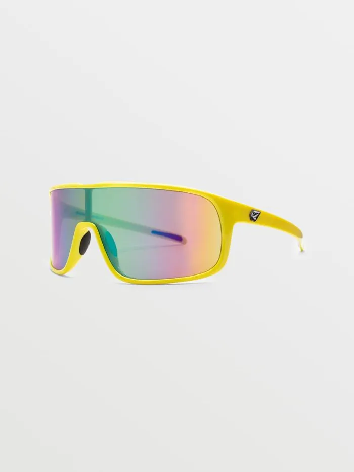 MensWomens Sunglasses Volcom Macho Sunglasses 8211 Gloss YellowAquaRainbow Mirror