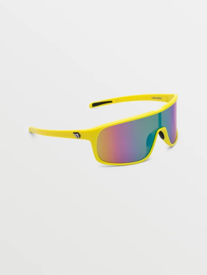 MensWomens Sunglasses Volcom Macho Sunglasses 8211 Gloss YellowAquaRainbow Mirror