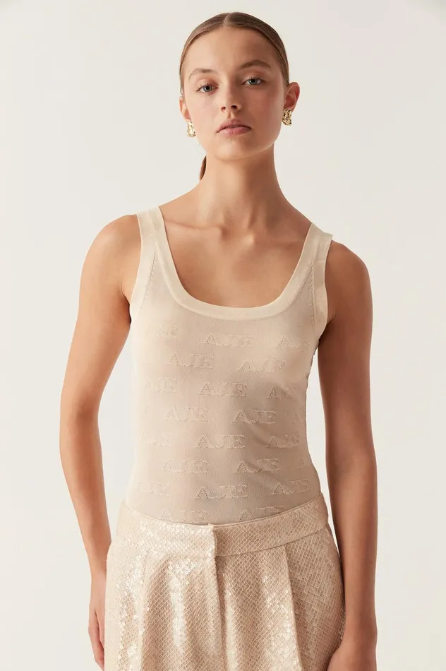 Method Logo Scoop Neck Tank Champagne Women Aje Body 038 Crepe Knit