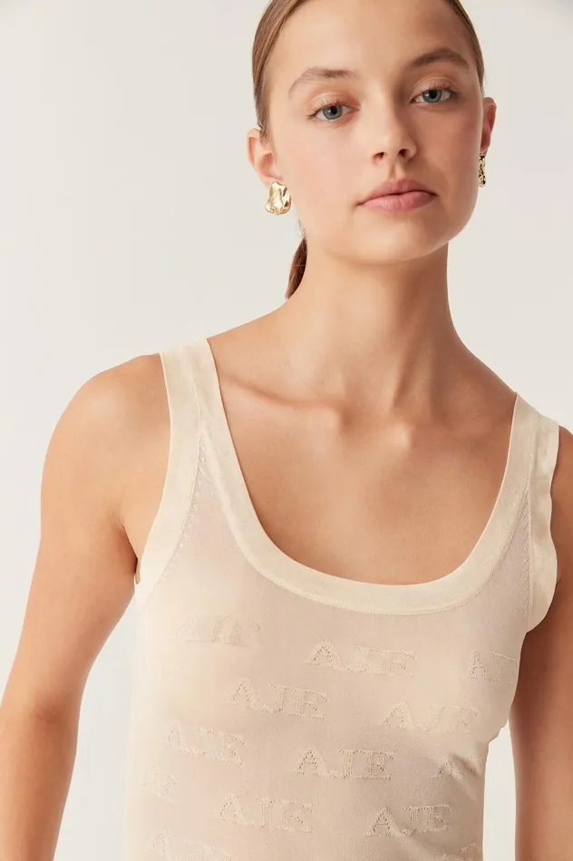 Method Logo Scoop Neck Tank Champagne Women Aje Body 038 Crepe Knit