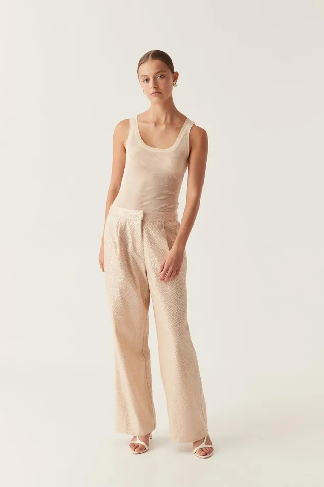 Method Logo Scoop Neck Tank Champagne Women Aje Body 038 Crepe Knit