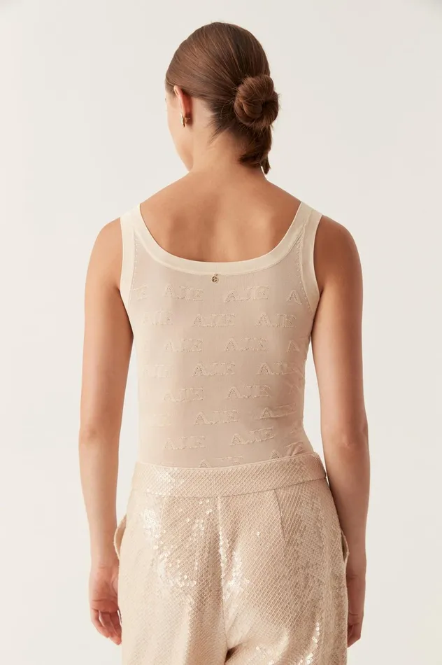 Method Logo Scoop Neck Tank Champagne Women Aje Body 038 Crepe Knit