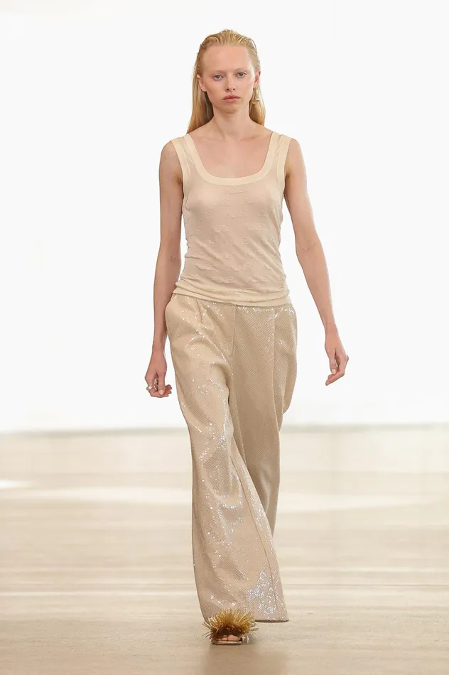 Method Logo Scoop Neck Tank Champagne Women Aje Body 038 Crepe Knit