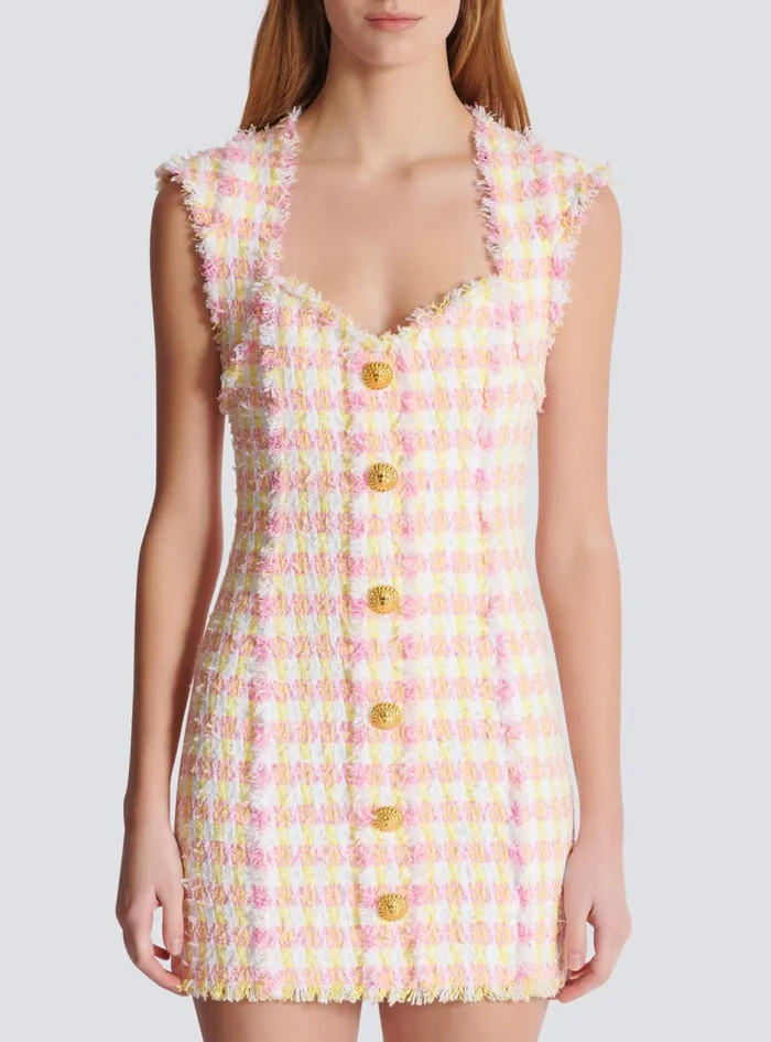 Miami Tweed Dress With Buttons Multicolor Women Balmain Dresses