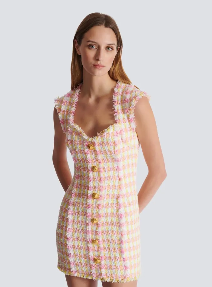 Miami Tweed Dress With Buttons Multicolor Women Balmain Dresses