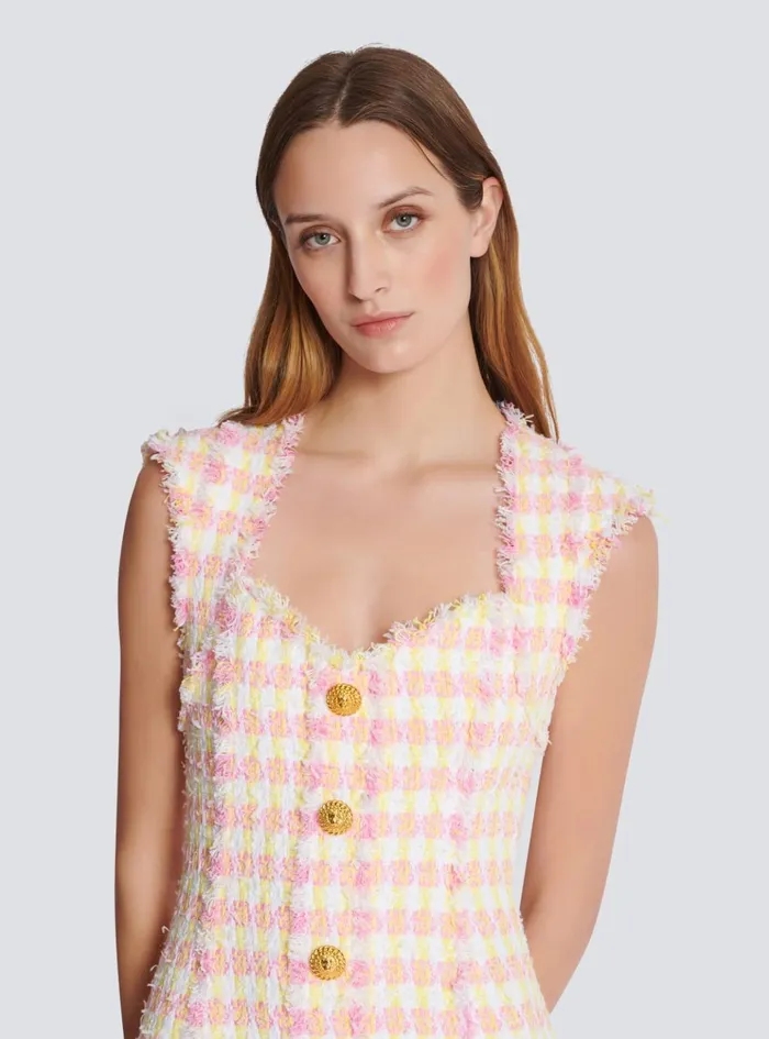 Miami Tweed Dress With Buttons Multicolor Women Balmain Dresses