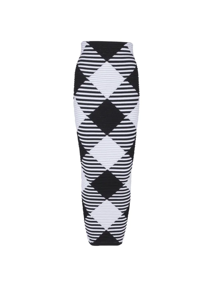 Midlength Skirt In Rolled Gingham Knit Black Women Balmain Knitwear