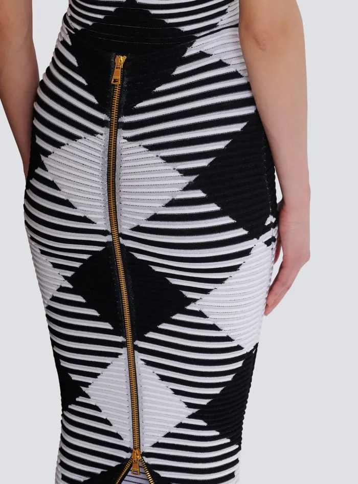 Midlength Skirt In Rolled Gingham Knit Black Women Balmain Knitwear