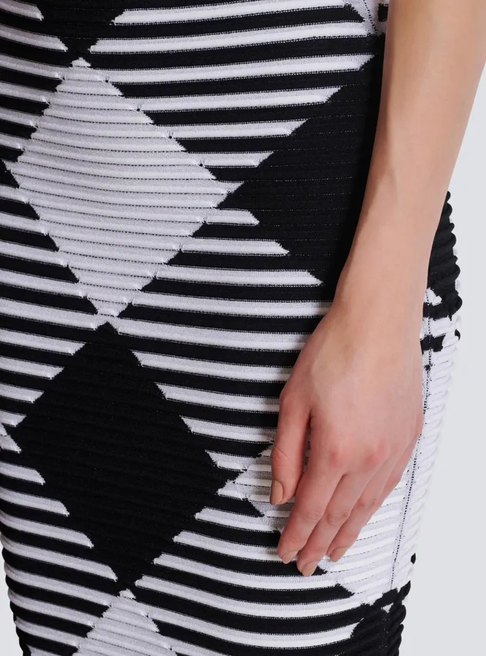 Midlength Skirt In Rolled Gingham Knit Black Women Balmain Knitwear