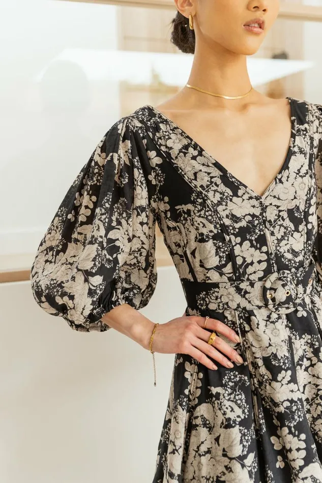 Mila Floral Mini Dress Black Women Bohme Dresses