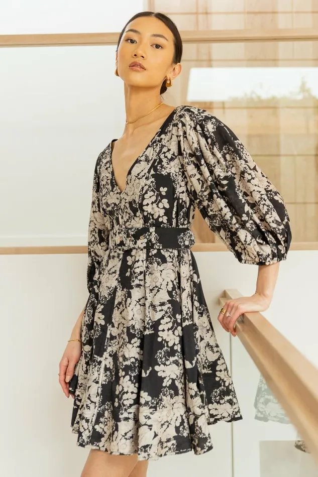 Mila Floral Mini Dress Black Women Bohme Dresses
