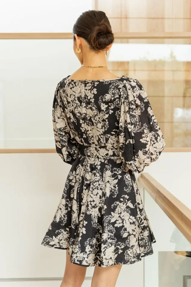 Mila Floral Mini Dress Black Women Bohme Dresses