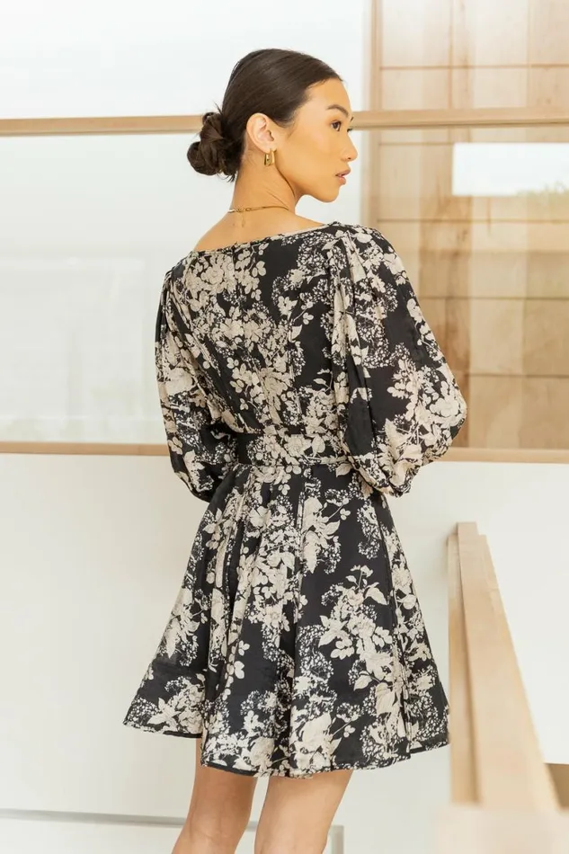 Mila Floral Mini Dress Black Women Bohme Dresses
