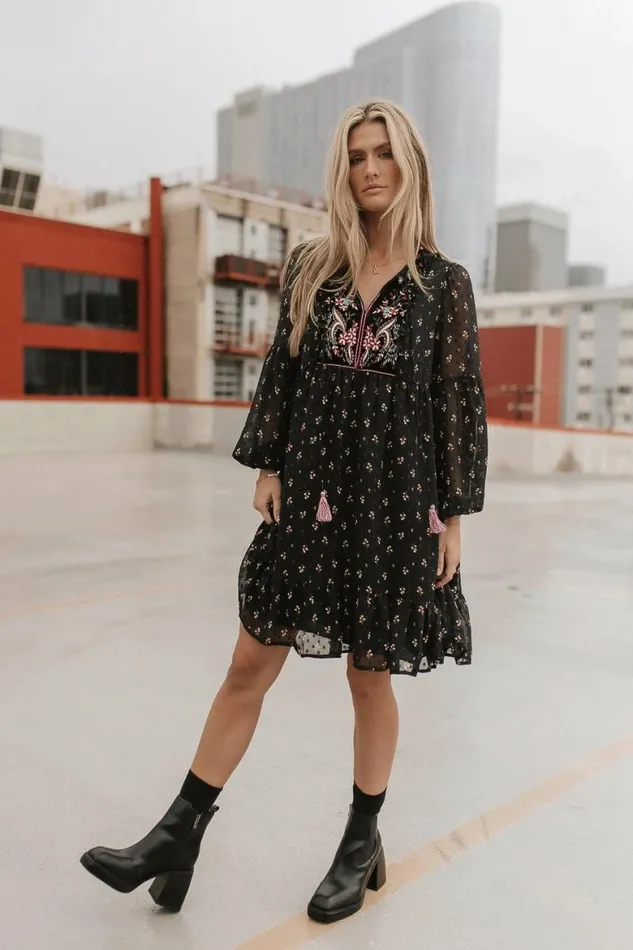 Milan Embroidered Mini Dress Black Women Bohme Dresses